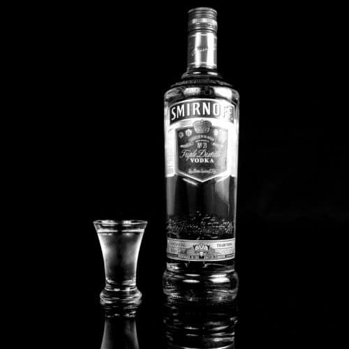 Smirnoff bottle and shot glass