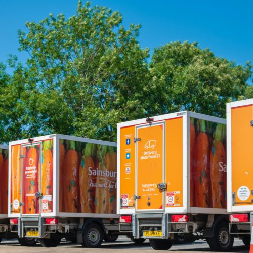 Sainsbury's lorrys lined up outside