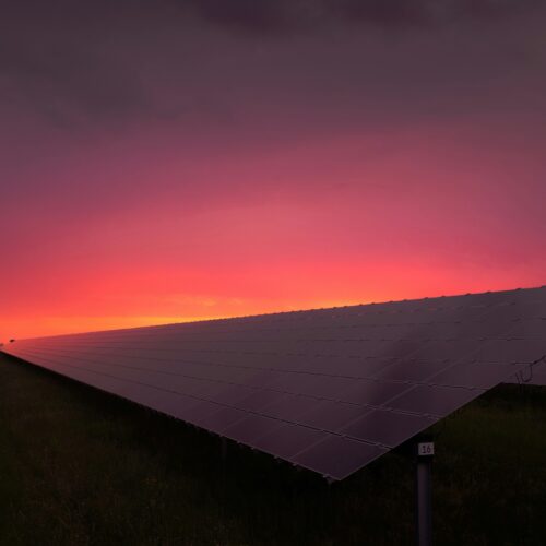 Sunset with solar panels